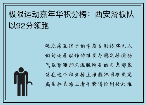 极限运动嘉年华积分榜：西安滑板队以92分领跑