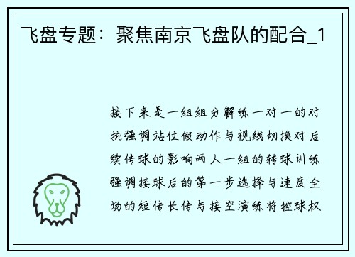 飞盘专题：聚焦南京飞盘队的配合_1